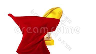 金色橄榄球奖杯隐藏在红色织物下，呈现出照明效果